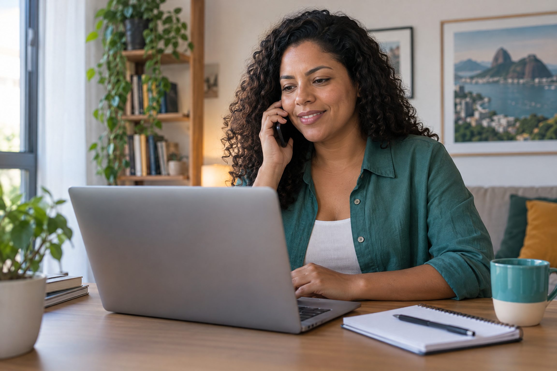 Pessoa em atendimento digital em um escritório doméstico